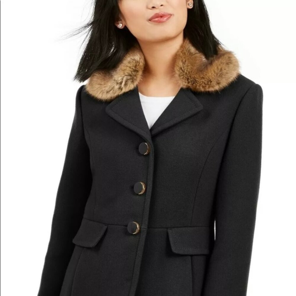 Kate Spade New York Faux-Fur-Trim Walker Coat size XL